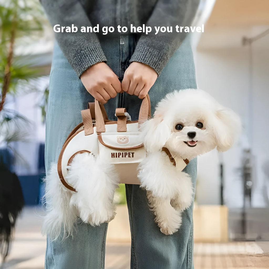 Genuine leather crossbody pet handbag carrier for small dogs and cats in Lomi Brown colour