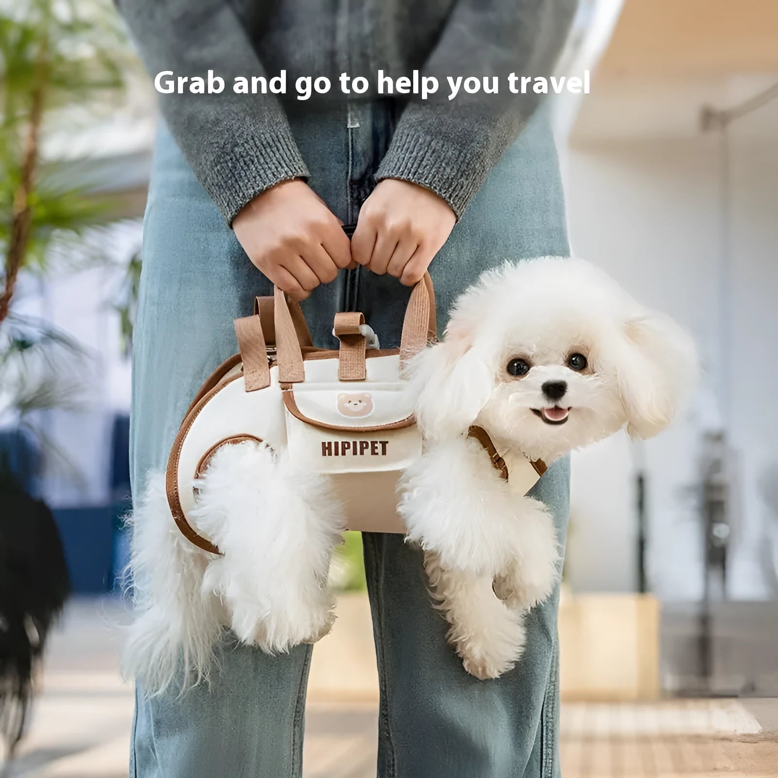 Genuine leather crossbody pet handbag carrier for small dogs and cats in Lomi Brown colour