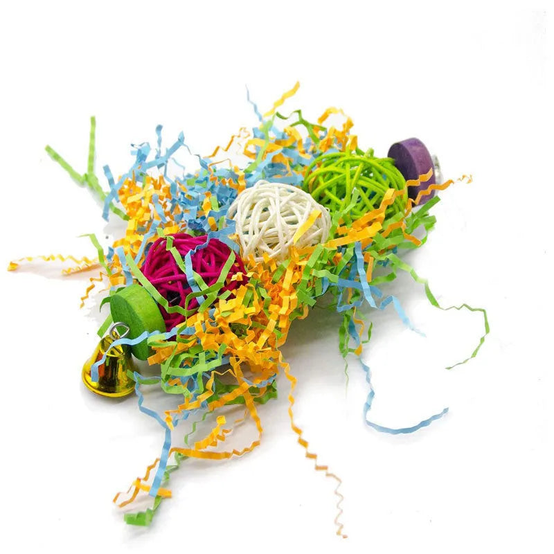 3pcs bird toy set with bamboo, cotton rope, brushed rattan and grass, multicoloured hanging cage toys