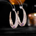 Geometric women's copper hoop earrings with zirconium accents in five colour options