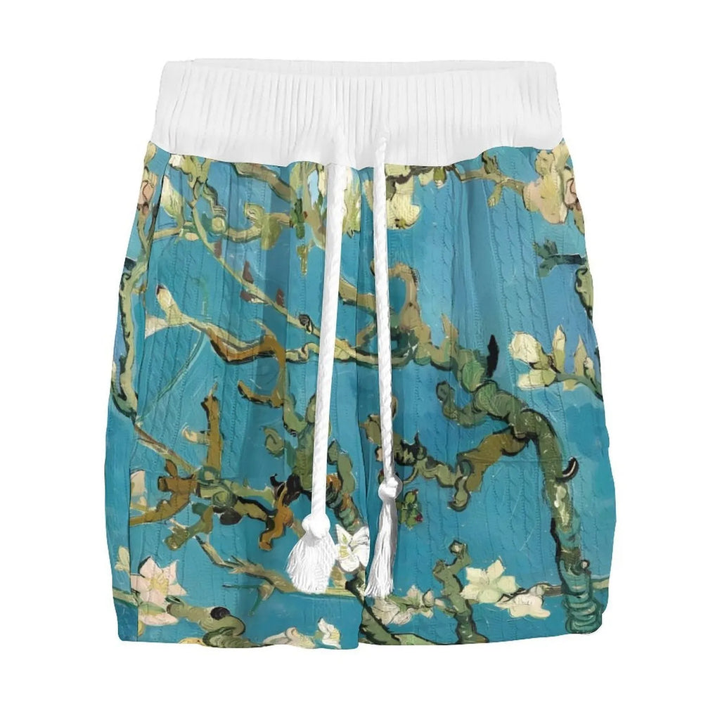 Men's peacock blue knitted shorts casual suit with a T-shirt top.