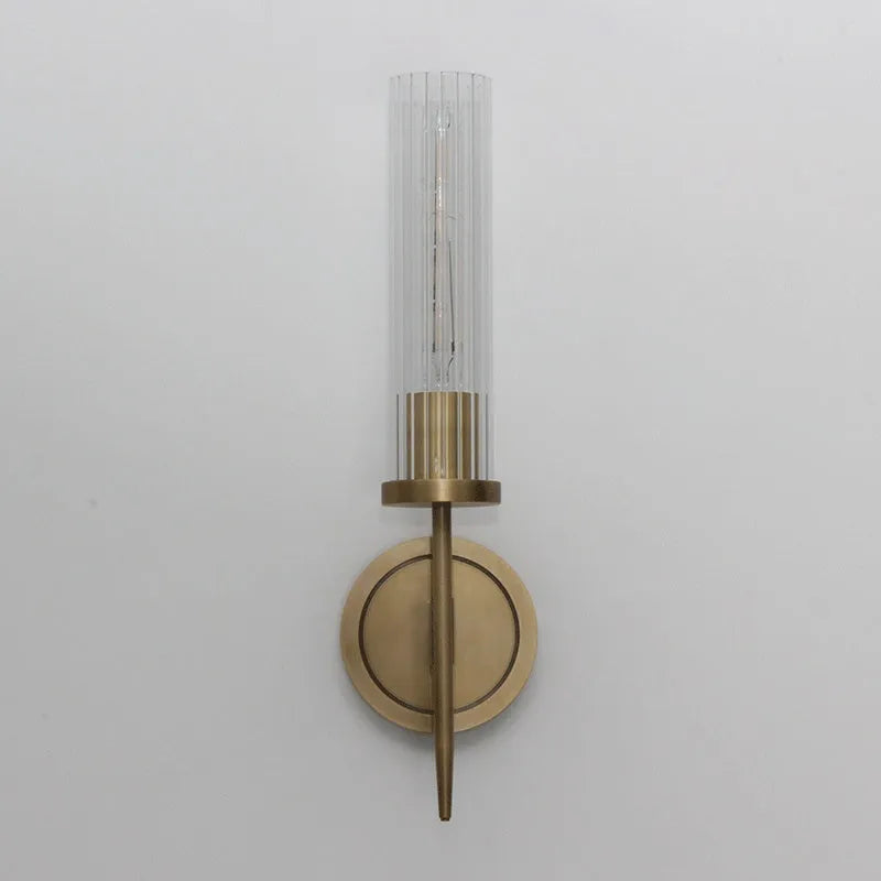 Post-modern glass wall lamp with copper metal body and glass shade