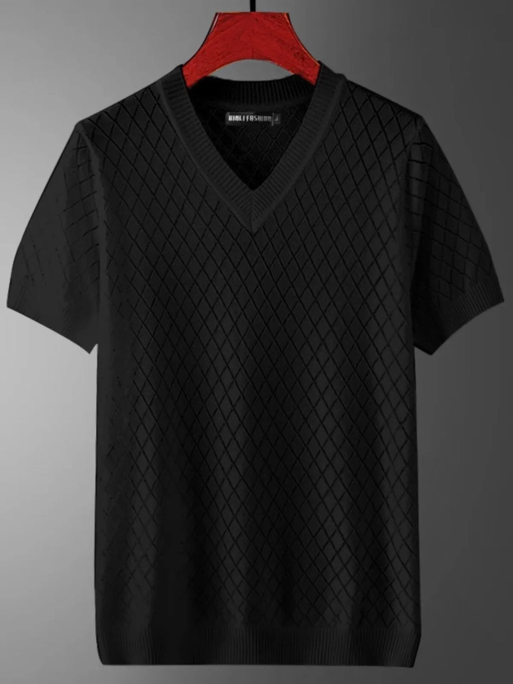 Men's white and black ice silk t-shirts showing V-neck and round neck options