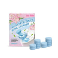 Pack of 12 automatic toilet bowl cleaner sheets with decontamination formula on white background