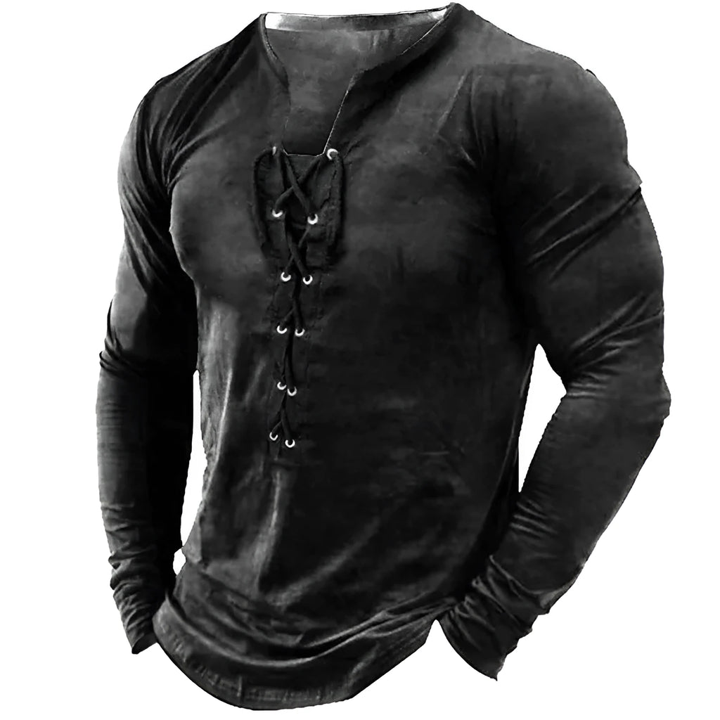 Men's European American sports long sleeved printed U-neck top in polyester fibre, multiple colour options