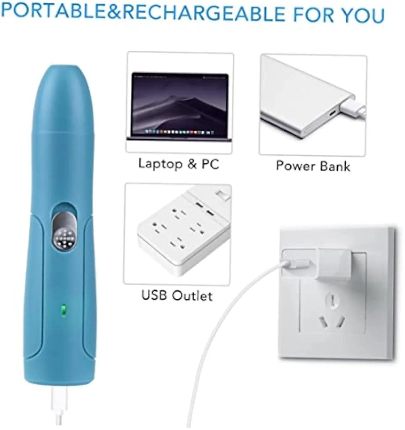 Blue electric pet nail grinder with diamond grinding head for safe dog claw trimming