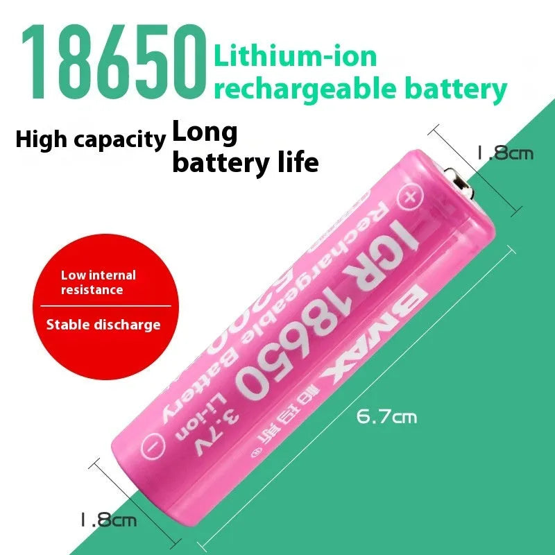 Pink 18650 lithium battery 3.7V 5200mAh pointed head for power torch