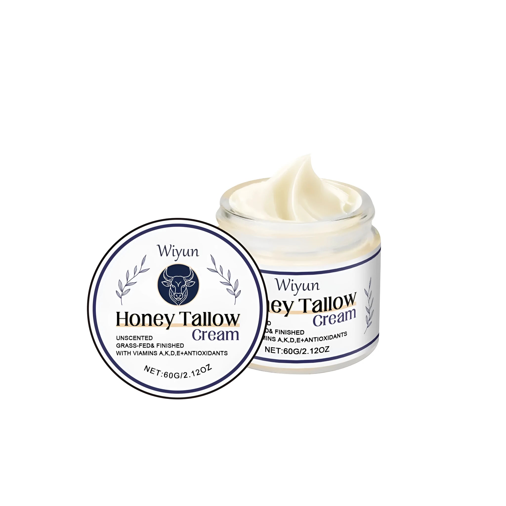 Jar of cow fat moisturising cream with vitamins, 60g net weight.