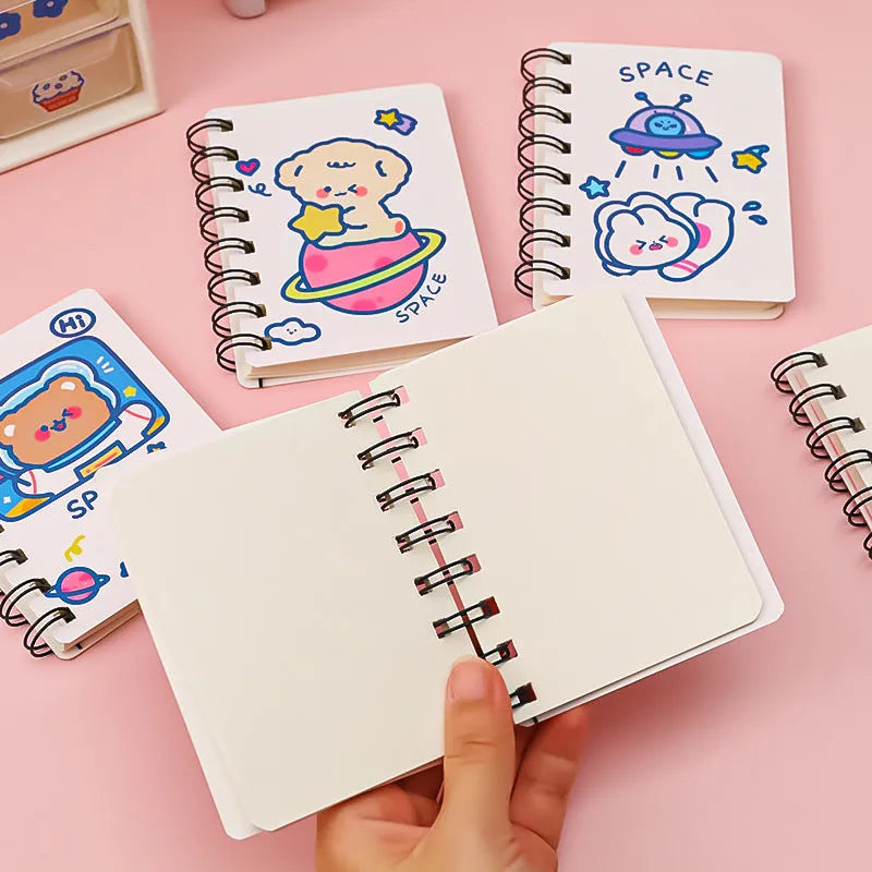 Astronaut Series pocket flipper notebook showing 10.5 by 8 cm size with choice of four space-themed cover designs.