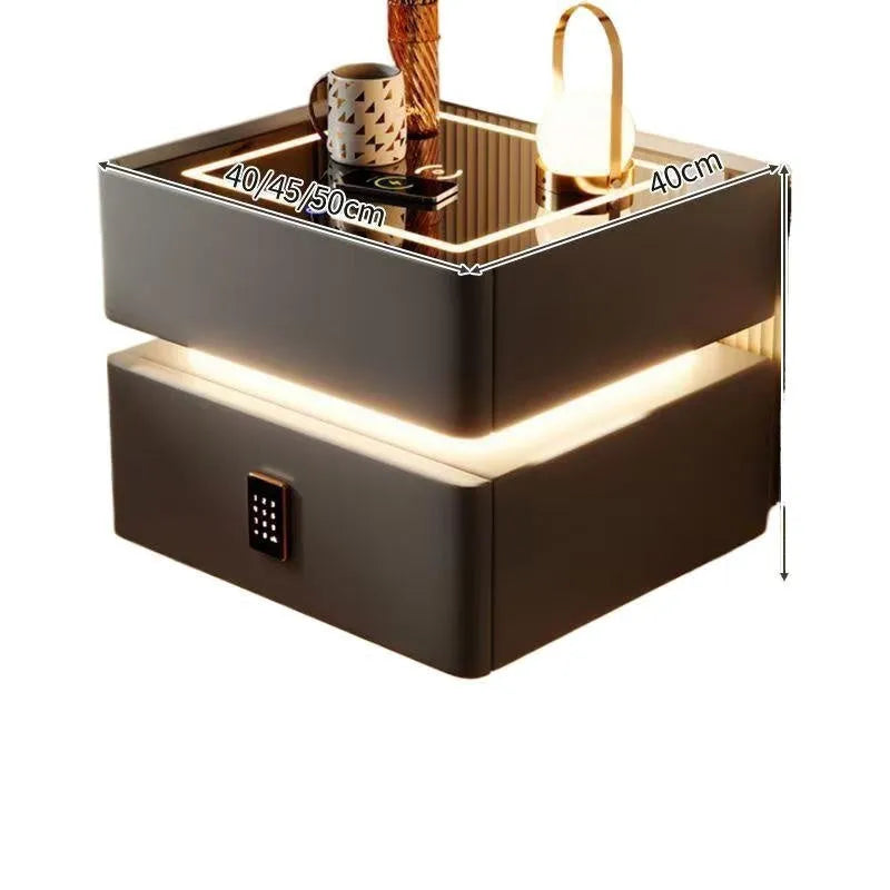 Wireless charging Bluetooth smart bed cabinet in wooden Nordic style with white and black finish