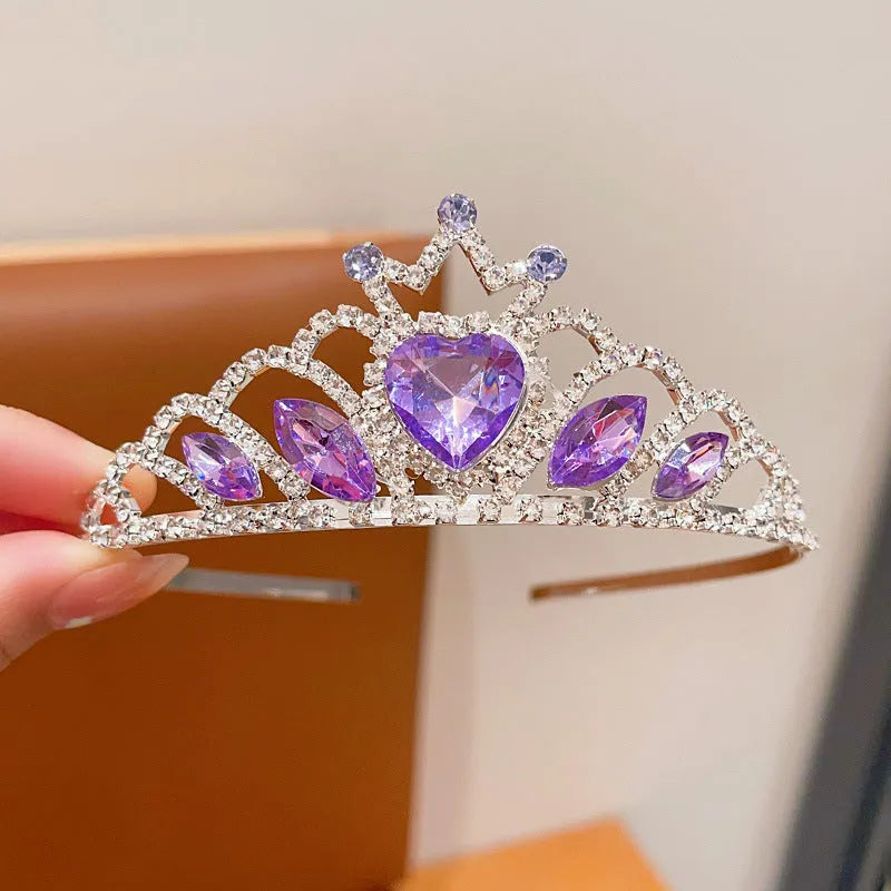 Crown hairband headdress with electroplated alloy metal and crystals for girls' princess dress-up