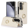 PU leather folding phone case for Samsung Z Fold 5, 4, 3 and 6 with ring stand and double buckle in black, blue, purple, red, rose gold or white