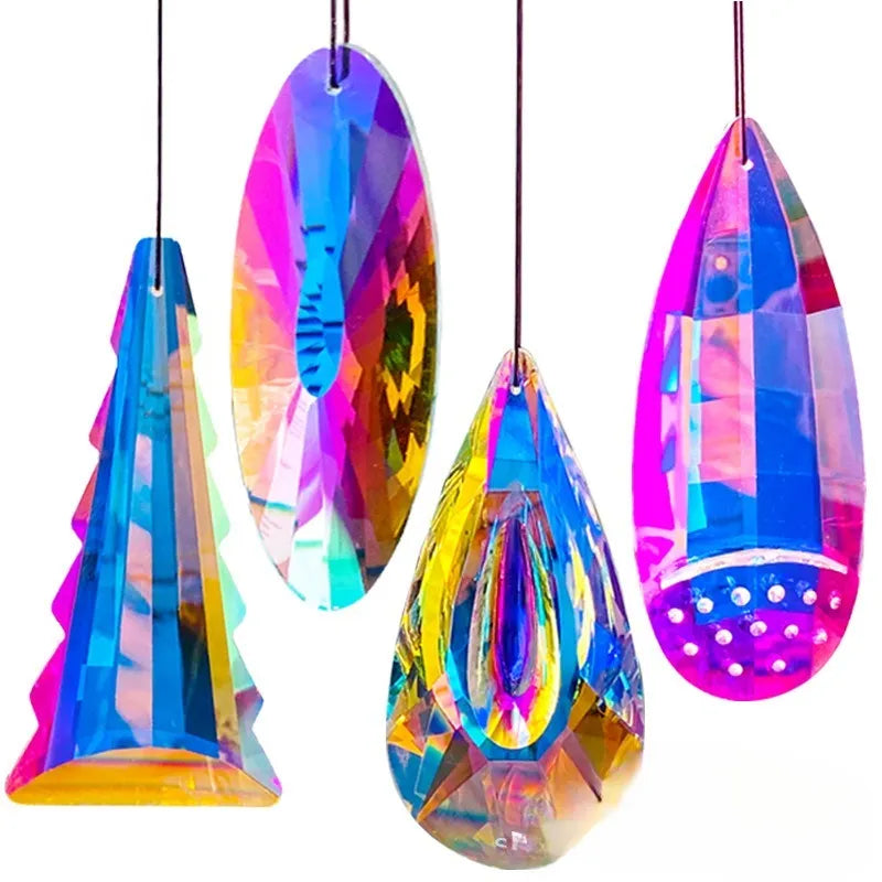 Rainbow coloured electroplated crystal pendant Christmas tree garden decoration