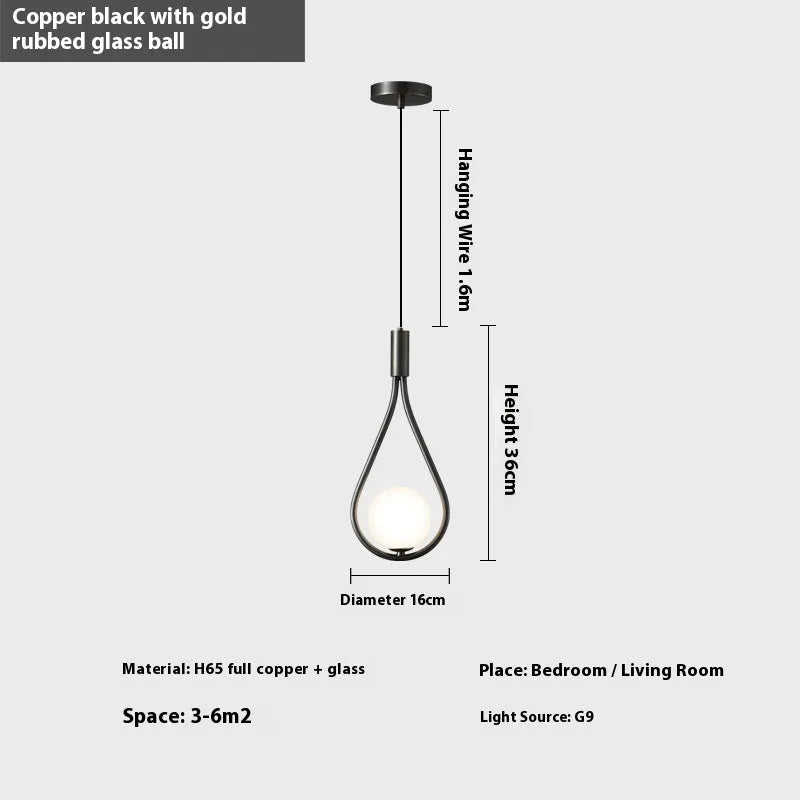 Modern minimalist copper finish bedside chandelier lamp for bedroom lighting