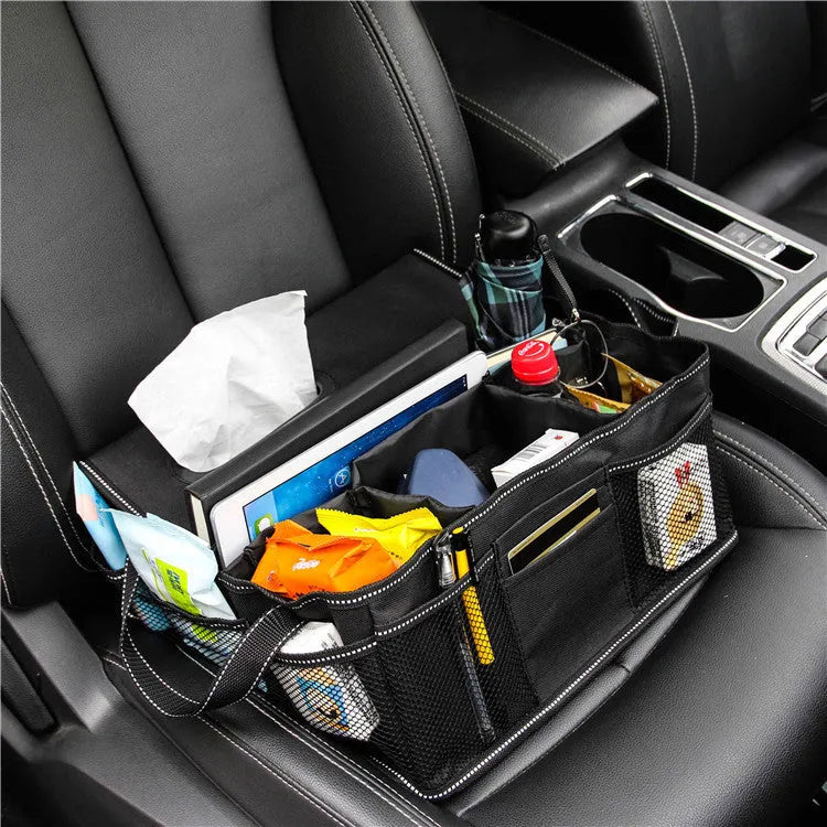 Black Oxford cloth car trunk storage box with reinforced handles and 33x33x16cm dimensions