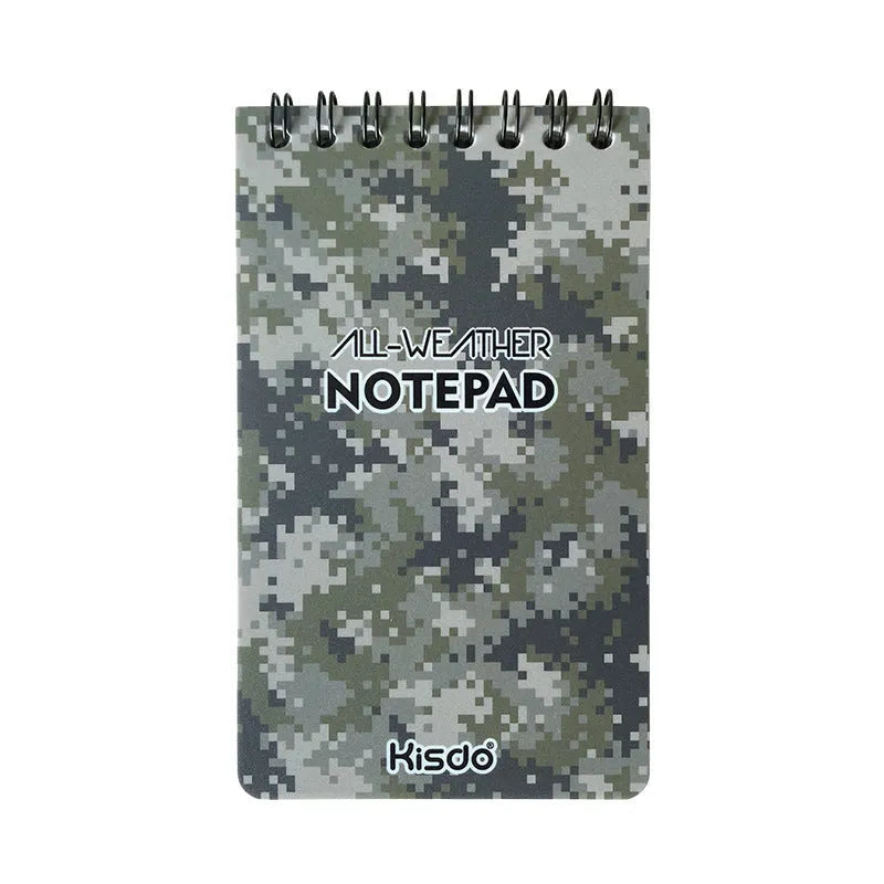 Waterproof spiral notepad with stone paper pages in camouflage pattern