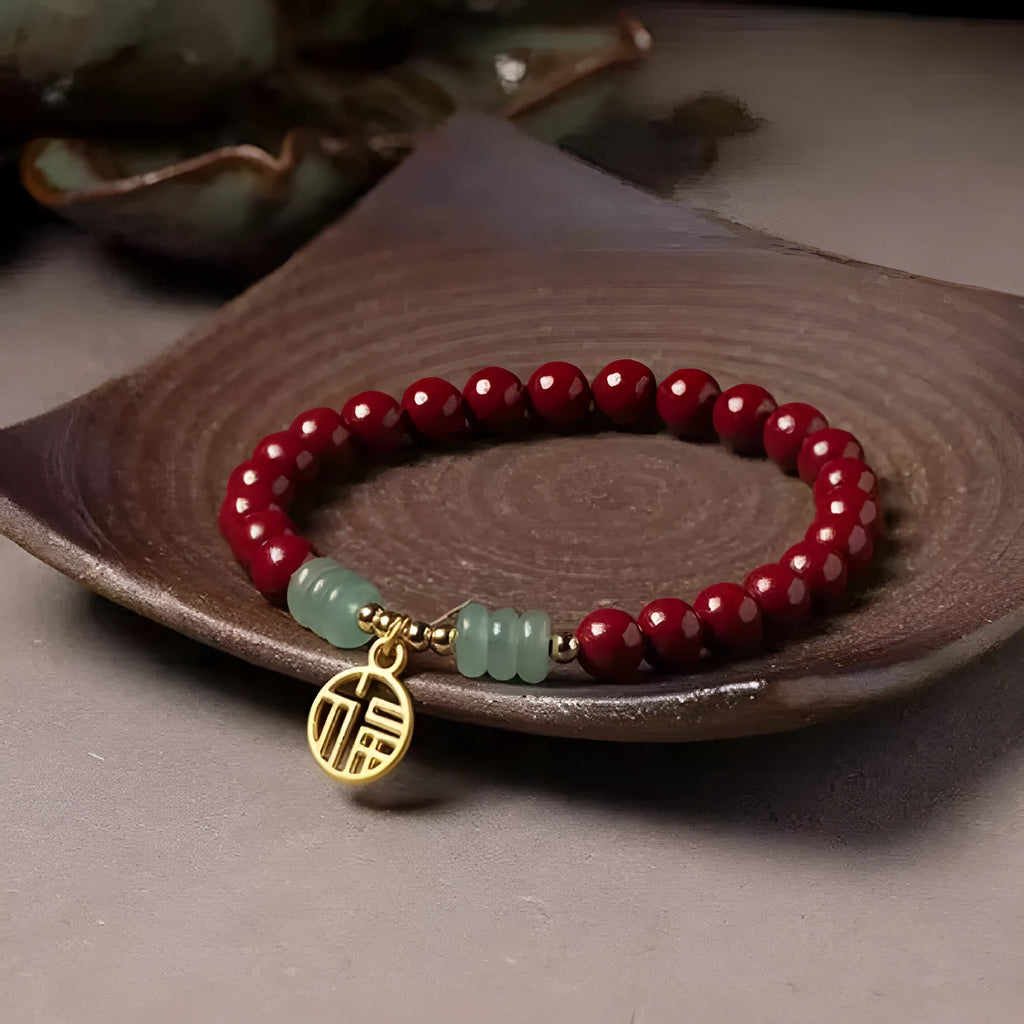 Traditional Chinese cinnabar and copper bead bracelet with wave shape design in national style