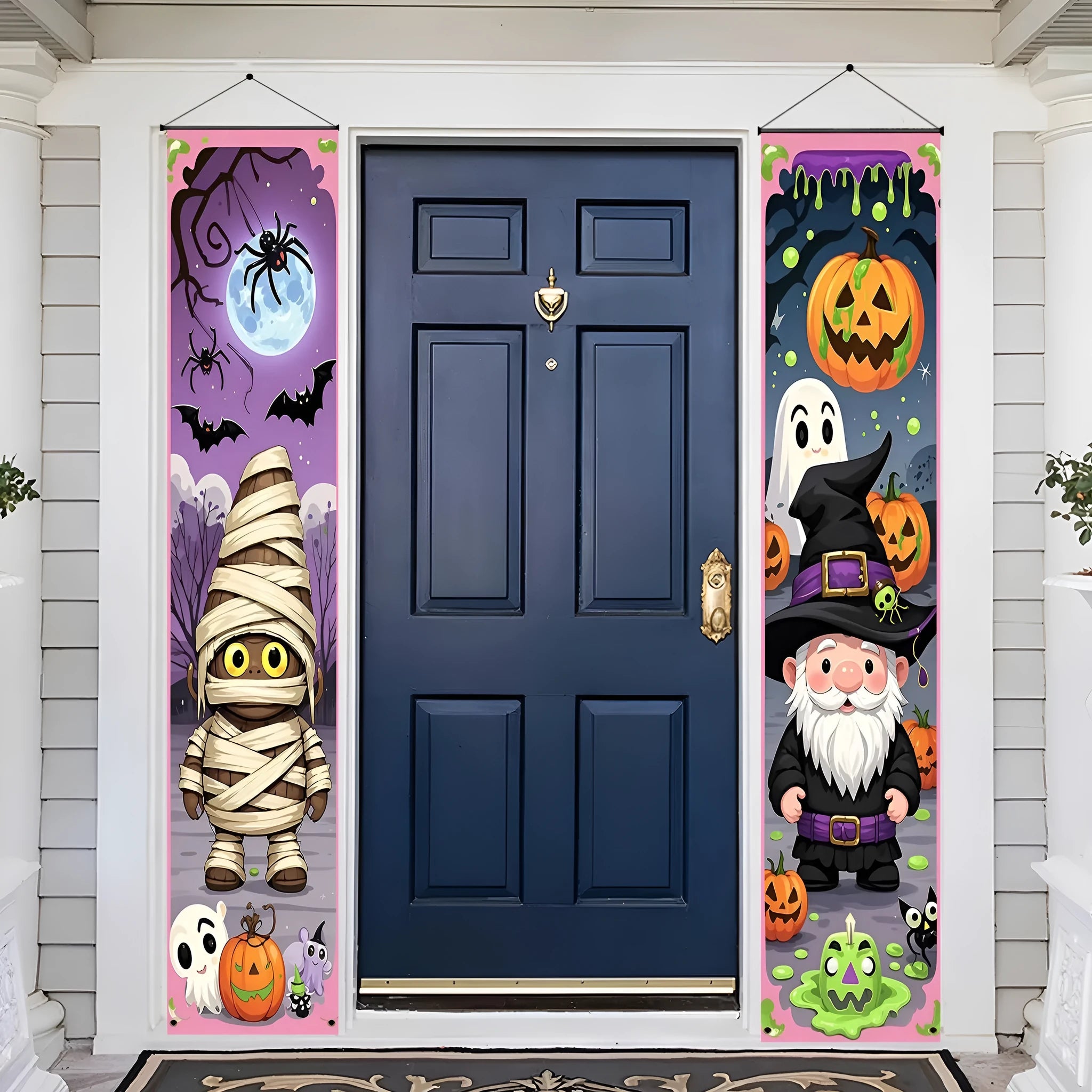 Orange and black Halloween couplet hanging banner measuring 30x180cm