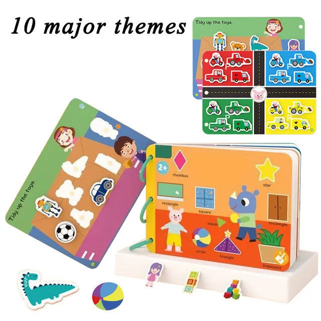 Montessori paste quiet book for infants with 15 themes and metal construction