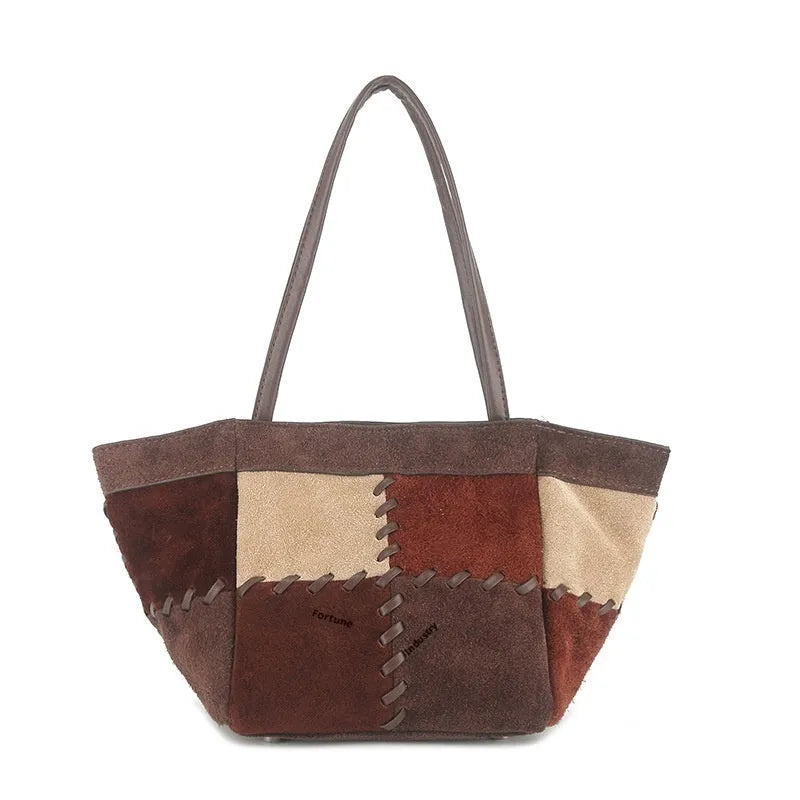 Cortex Lady casual crossbody bag in cowhide with matte colour block splicing, canvas lining, horizontal square shape