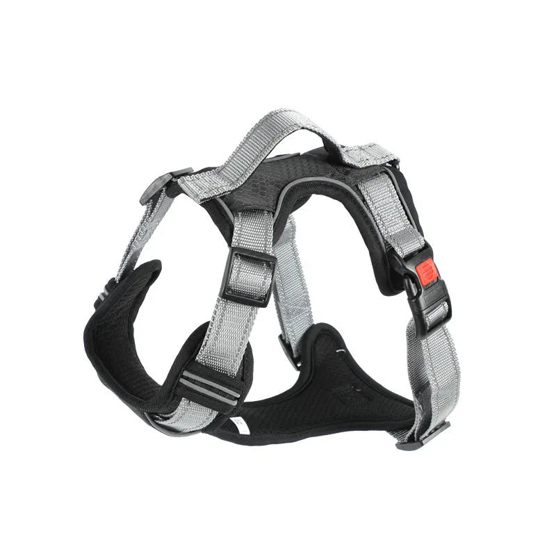 Adjustable polyester dog harness in multiple colours with chest strap and optional hand-holding rope