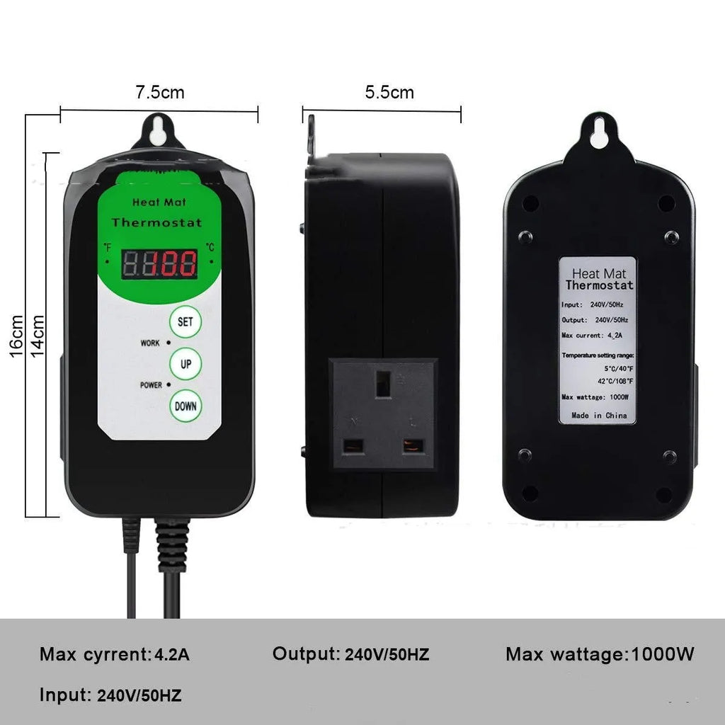 Digital temperature and humidity controller with LCD display showing readings