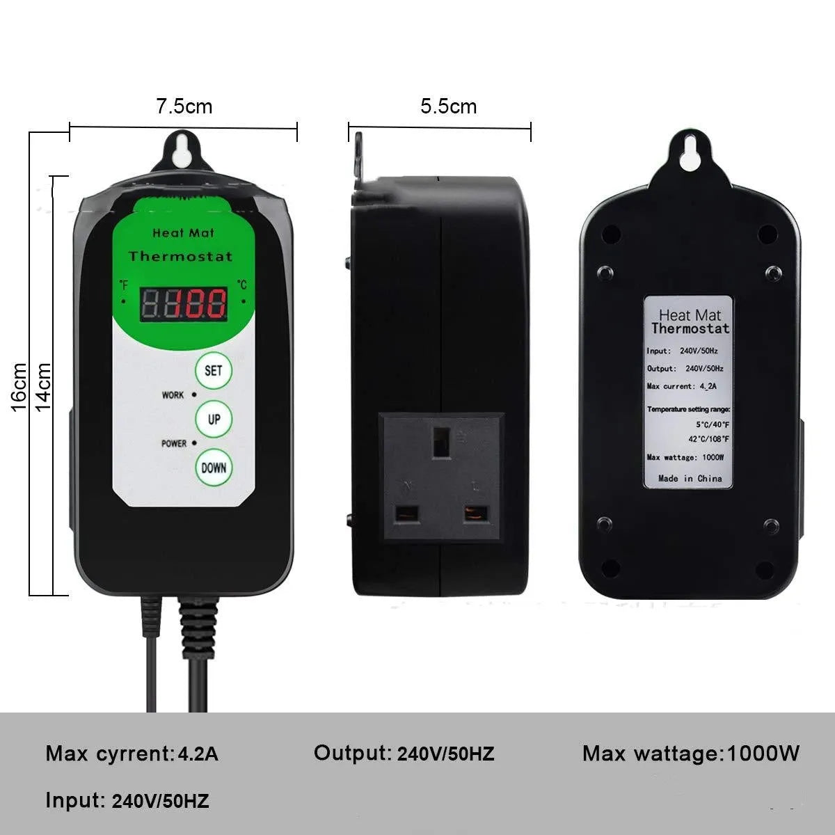 Digital temperature and humidity controller with LCD display showing readings