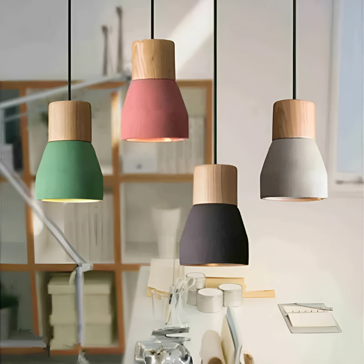 Retro small wooden droplight with 150cm drop in black for restaurant or cafe bar counter lighting