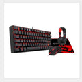 Monochrome luminous wired mechanical gaming keyboard set with green axis switches, USB mouse, mouse pad, and headphones in black or white