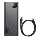 65W 20000mAh digital display power bank with LCD screen, plastic shell, black colour, front view