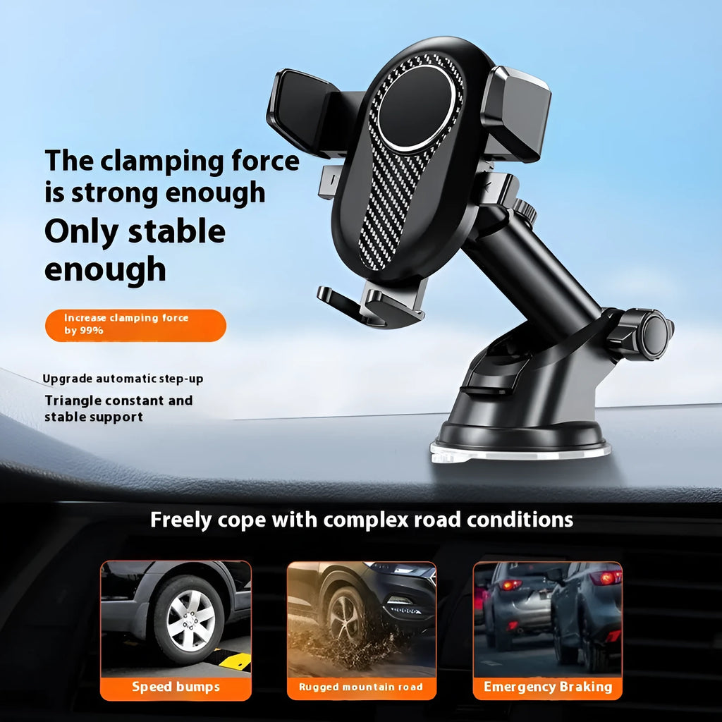 Automatic lock car phone bracket with extended suction base for air outlet mounting
