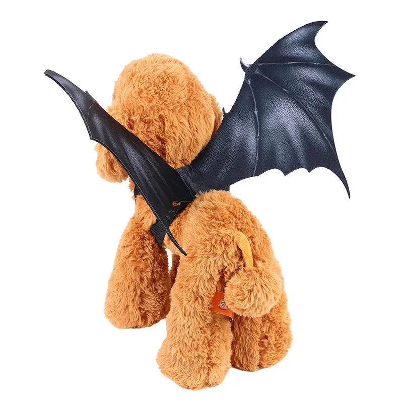 Black fabric bat wing costume for pets on a Halloween background