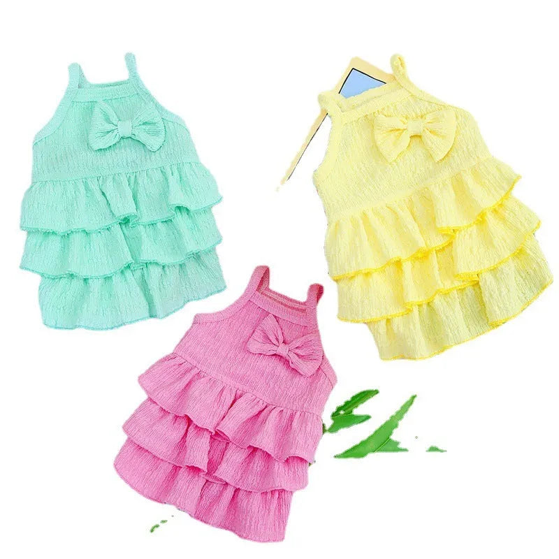 Small dog wearing Princess dress with layered Candy skirt in Rose Red colour