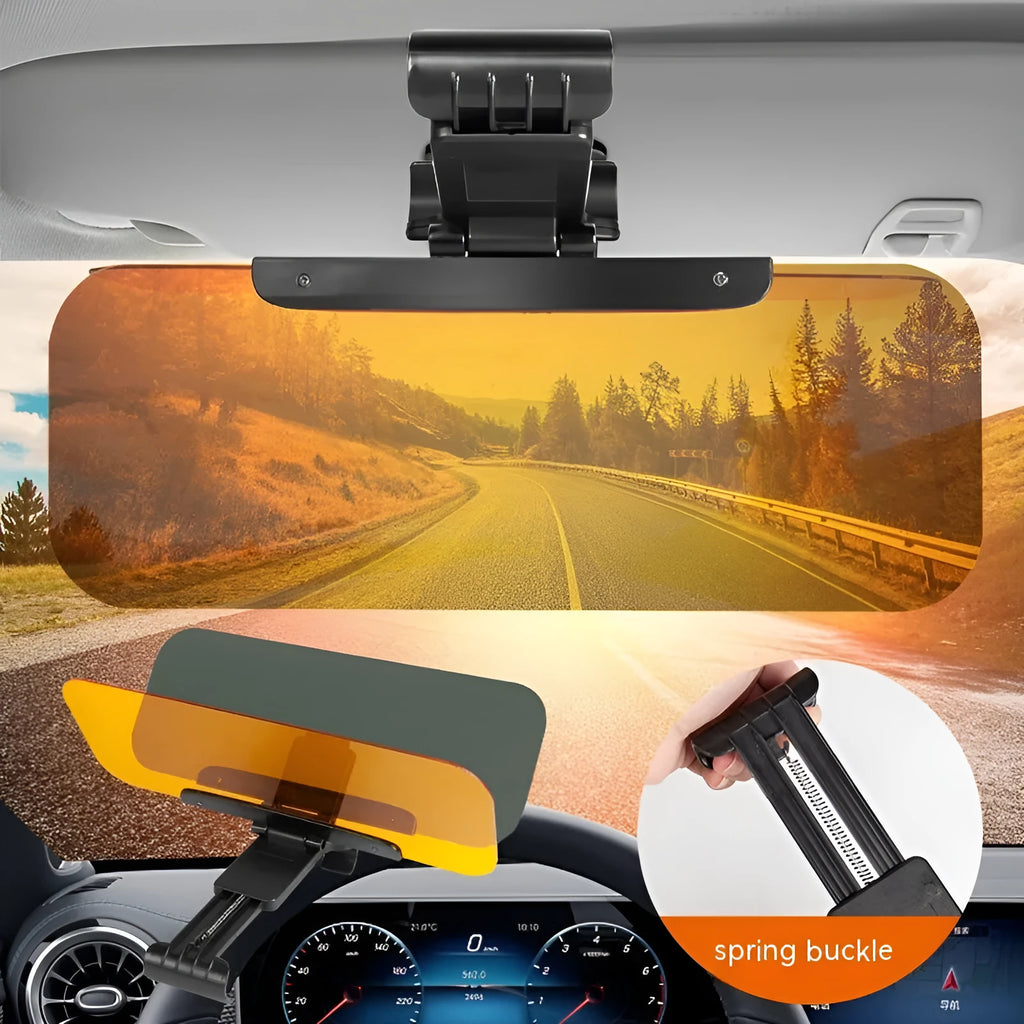 Anti-high beam car sun visor with acrylic lens and telescopic installation system for universal vehicle fitting