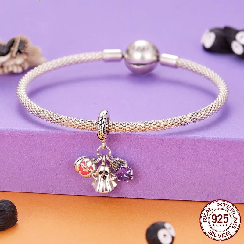 925 sterling silver Halloween ghost three-in-one pendant bead with dripping oil finish SCC3180 colour 2.2cm height