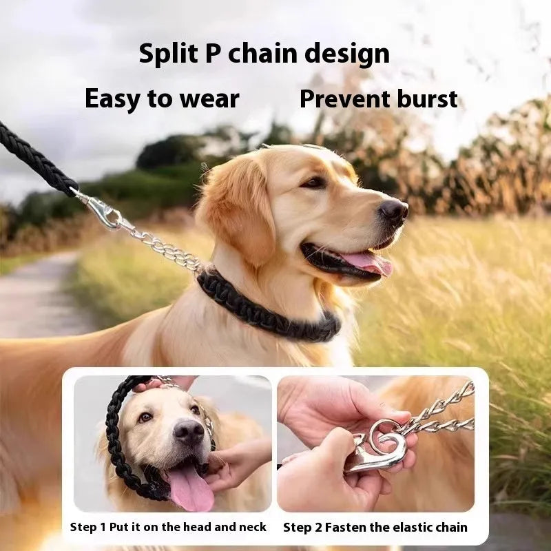 Nylon dog rope collar P chain with traction lead for medium and large dogs, available in black and other colours, 1.2m and 1.5m lengths