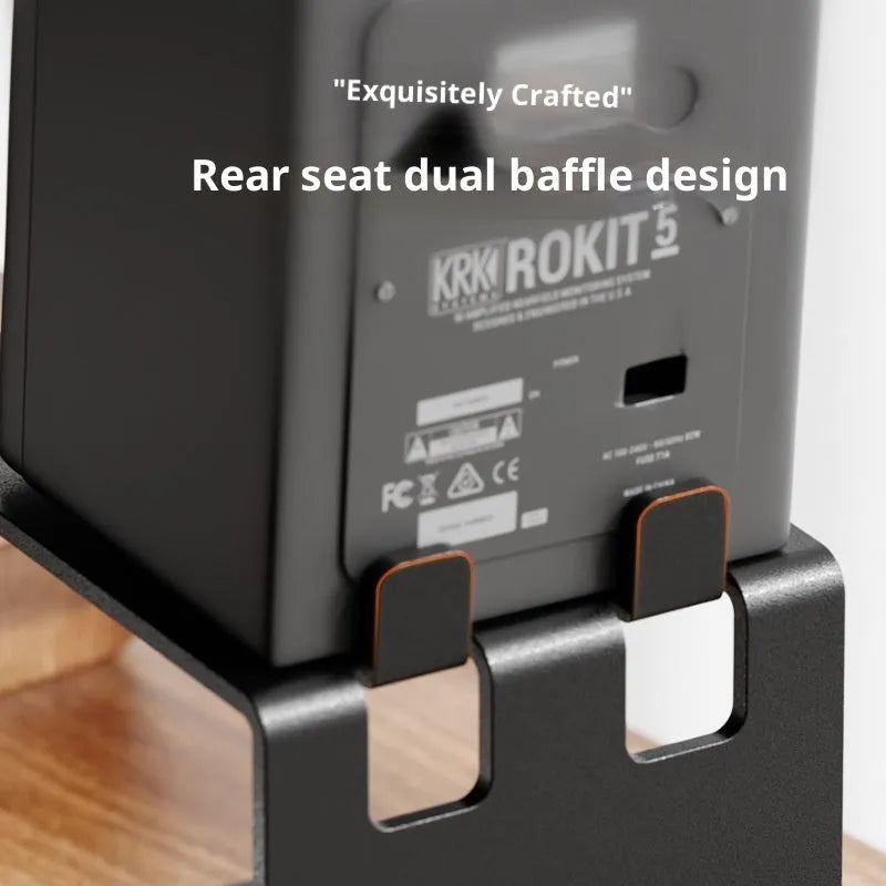 Metallic desktop sound shockproof elevated rack in black carbon steel, single layer, minimalist design