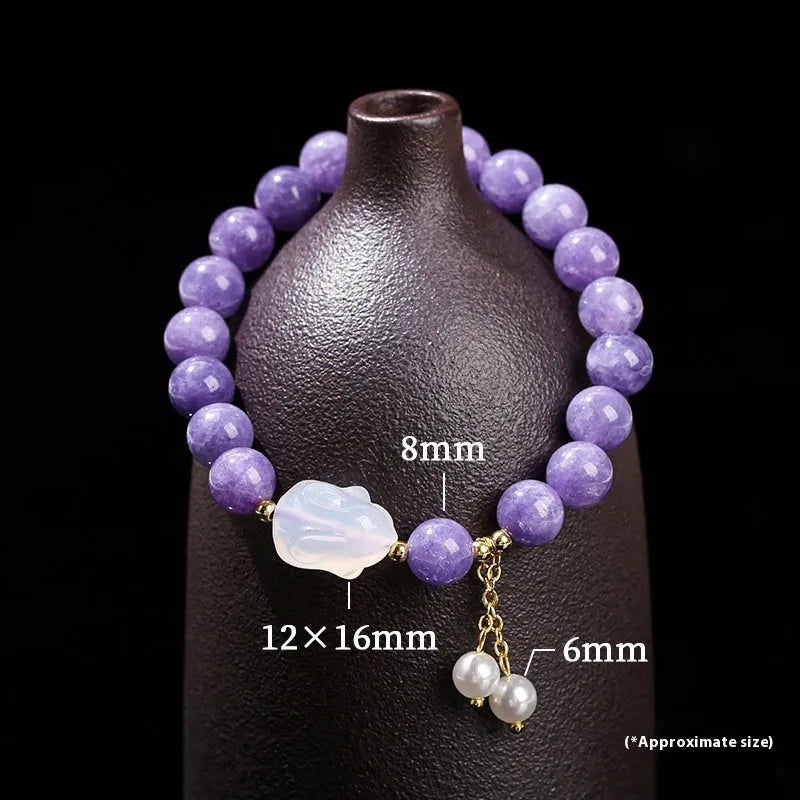 Purple aquamarine and agate stone bracelet with a geometric rabbit charm for women.