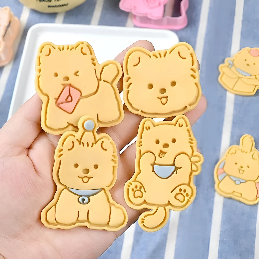 3D plastic biscuit mould for making puppy cartoon biscuits in seven design styles