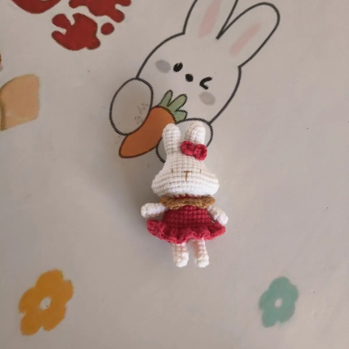 Hand-crocheted wool rabbit key chain pendant with optional key ring attachment