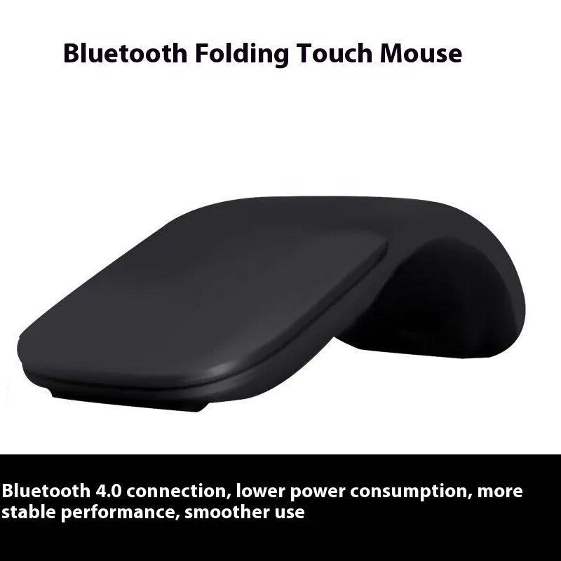 Folding Bluetooth wireless mouse shown in black colour, demonstrating compact folded and unfolded positions