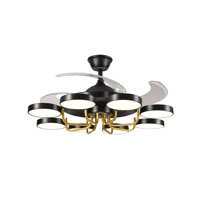 Modern overhead fan lamp with three colour dimming LED and remote control, 42-inch blade span, iron art construction