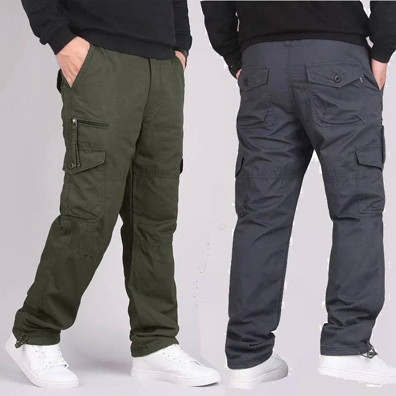 Men's loose fit spring autumn outdoor overalls in khaki cotton blend with zip placket fly
