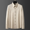 Coffee striped men's long-sleeved shirt with wool lining for business casual wear