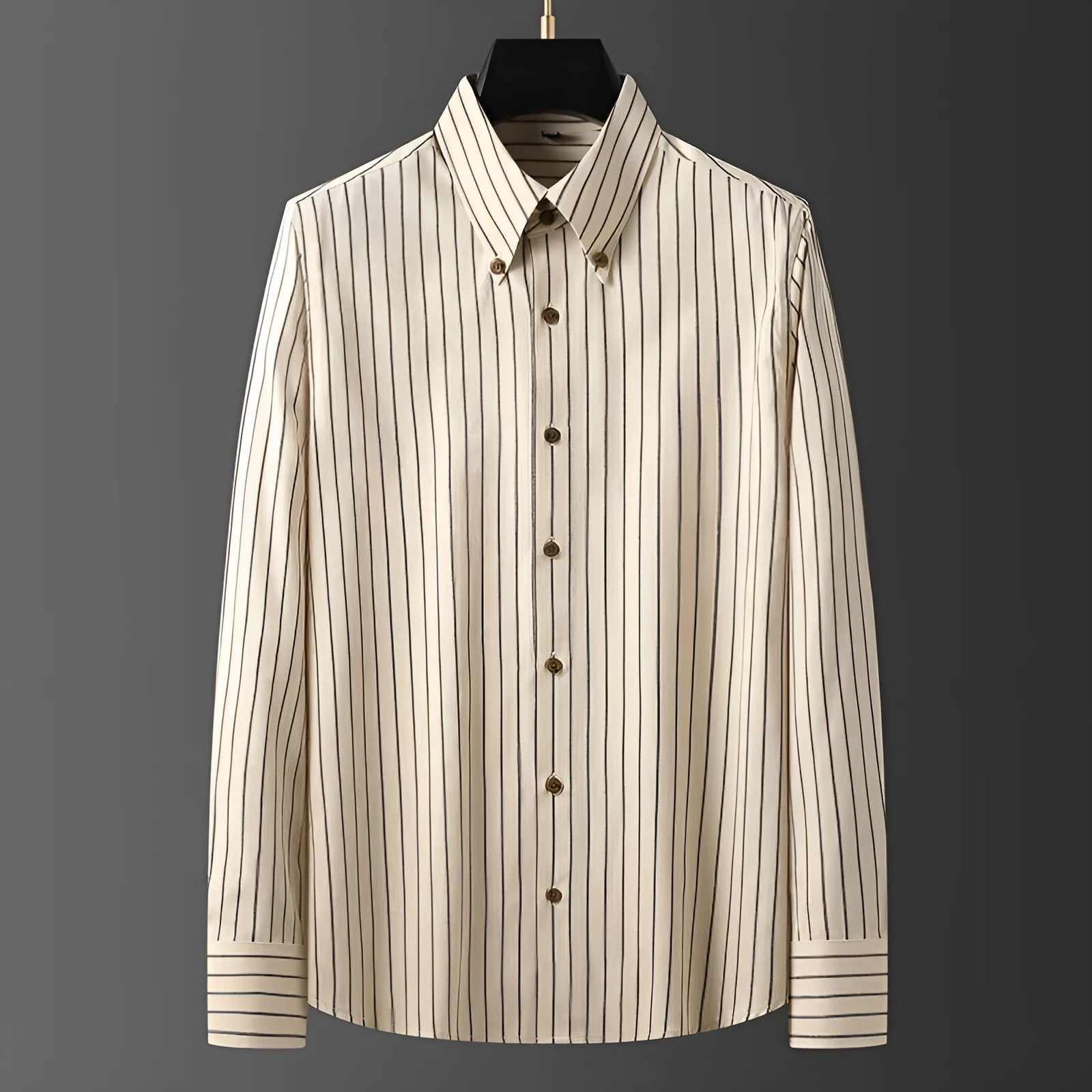 Coffee striped men's long-sleeved shirt with wool lining for business casual wear