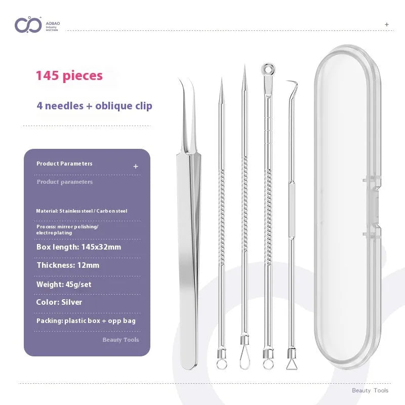 4-piece metal acne needle set with ultra fine pointed tips for precise skincare application