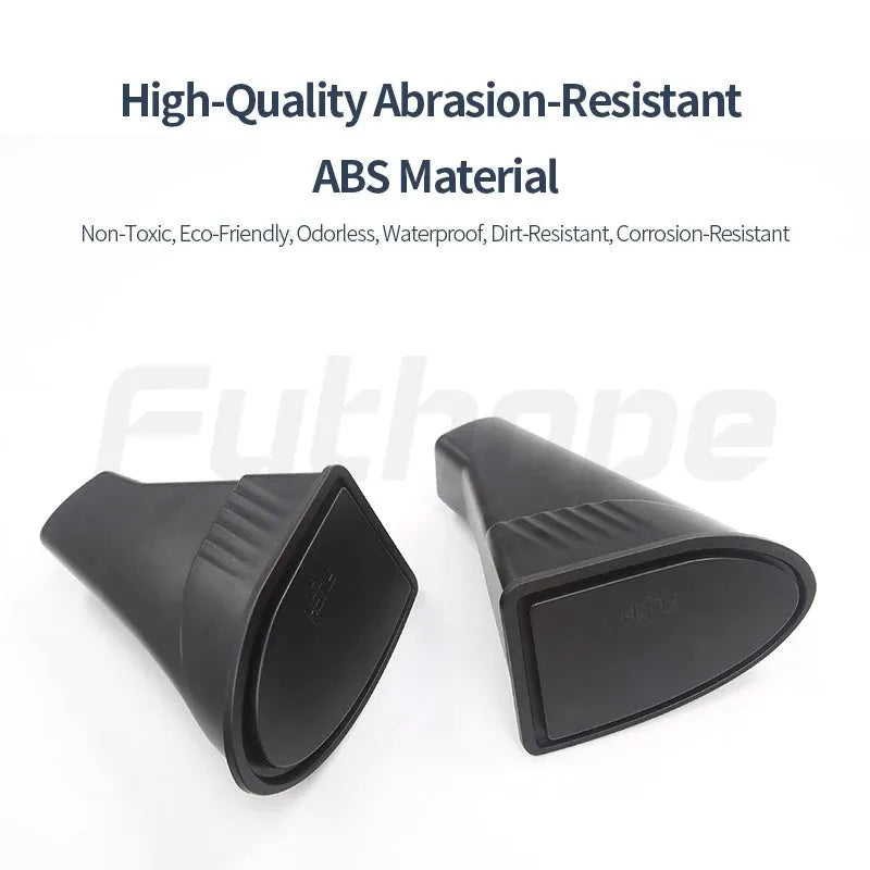 Two black ABS plastic storage bins designed for Tesla Model Y front door pockets.