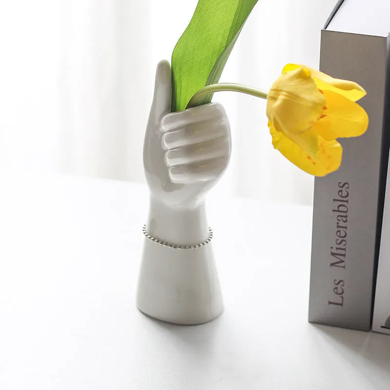Small porcelain human body vase with colour glaze finish, girl style, 19cm tall, on a shelf