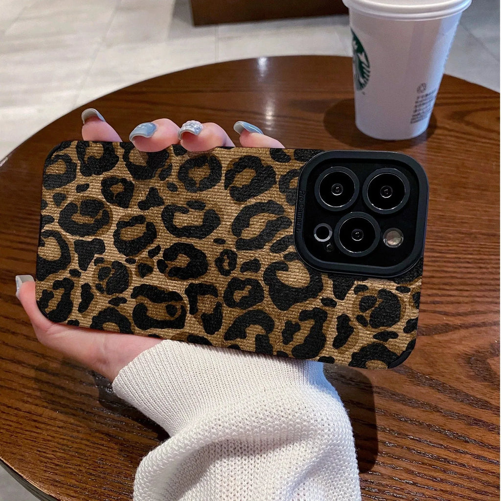 Gold leopard print imitation leather all-inclusive phone case for Apple iPhone