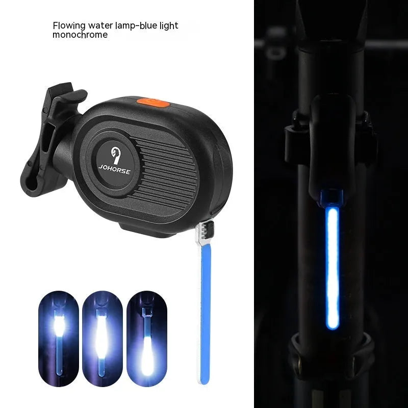 Bicycle running water taillight showing waterfall light effect with USB Type-C charging port